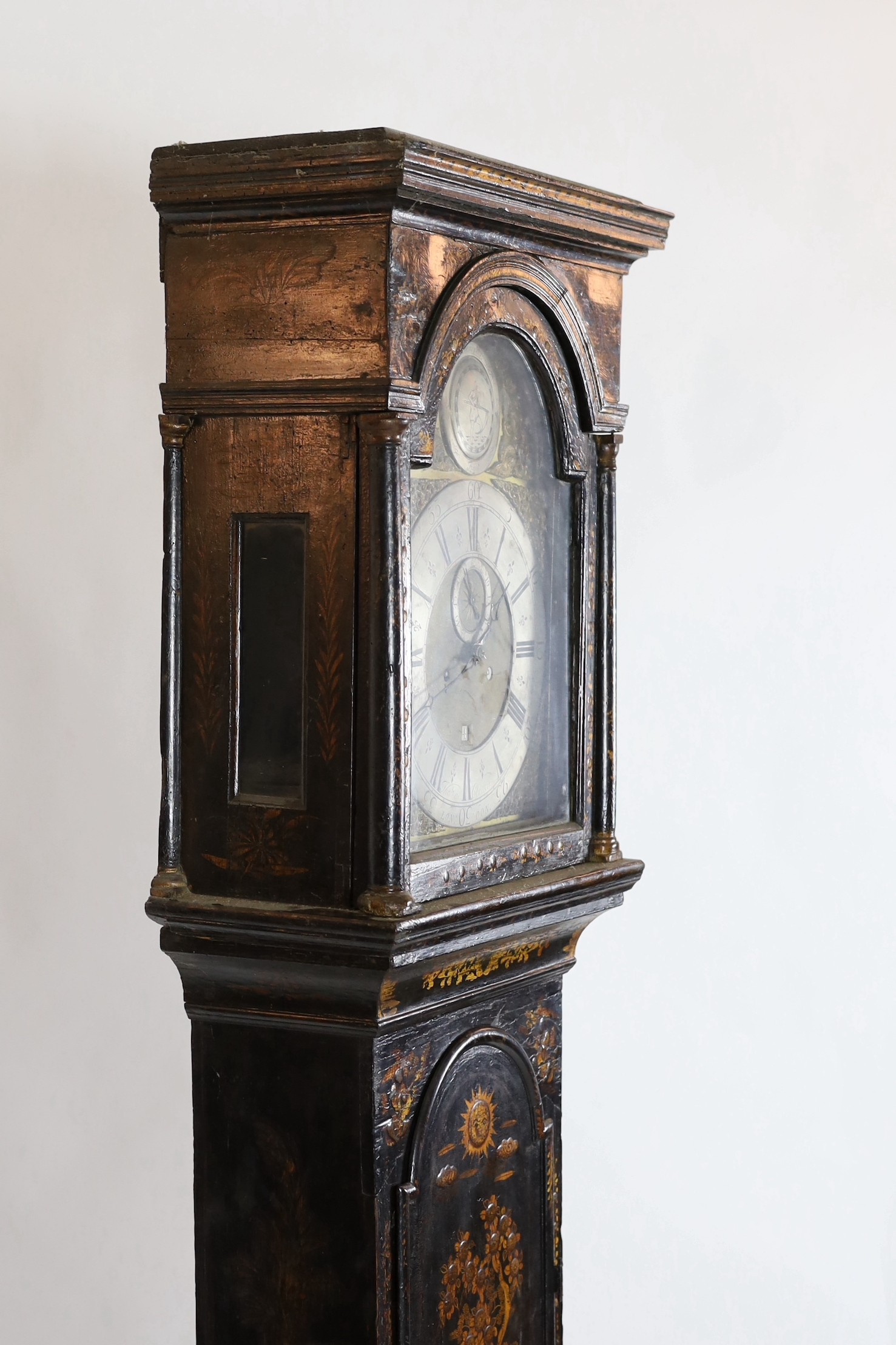 Thomas Clinch of London. A black japanned eight day longcase clock, width 46cm height 218cm